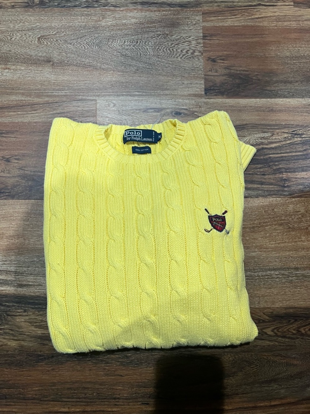 Ralph Lauren Yellow Cable-Knit Crewneck Sweater with Polo Crest